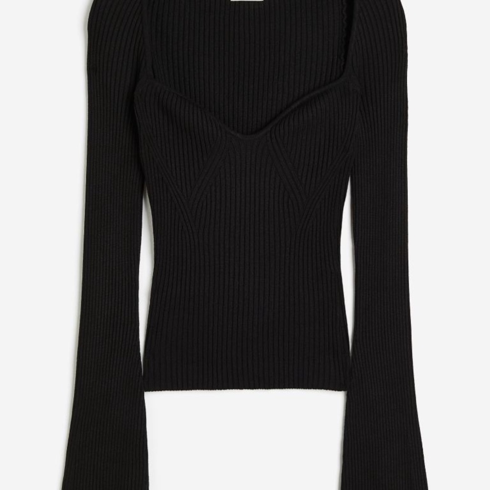 H&M NWOT BUSTIER STYLE TOP TRENDY LONG SLEEVE BLACK SIZE SMALL US EU S NEW TAGS